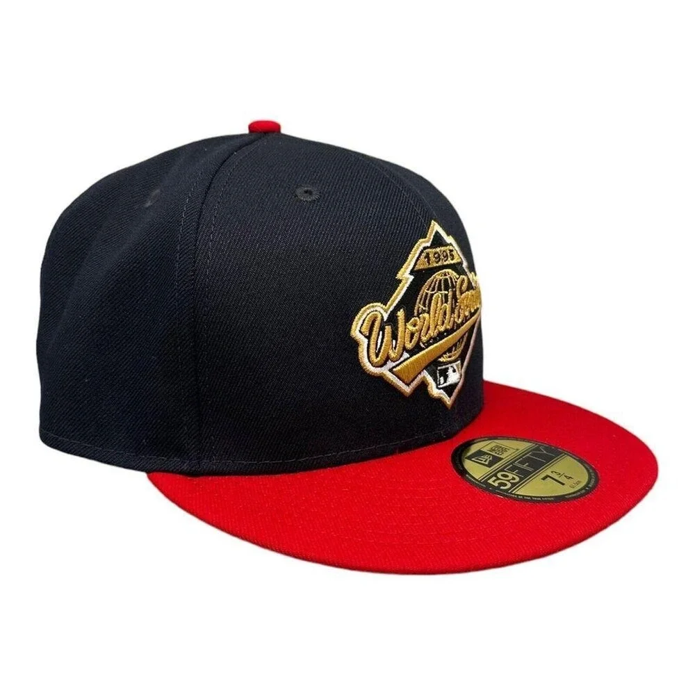 New Era 59FIFITY Atlanta Braves 95 WS Side Patch Fitted Hat Navy Size 7 3/4 NWT